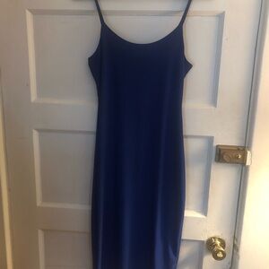 Elegant Blue Spaghetti Strap Midi Dress